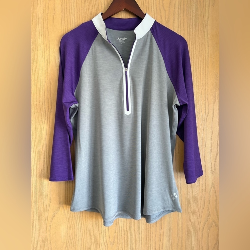 Jofit | Women's SZ XL | Gray Purple White 1/4 Zip | 3/4 Sleeve Golf Top | EUC